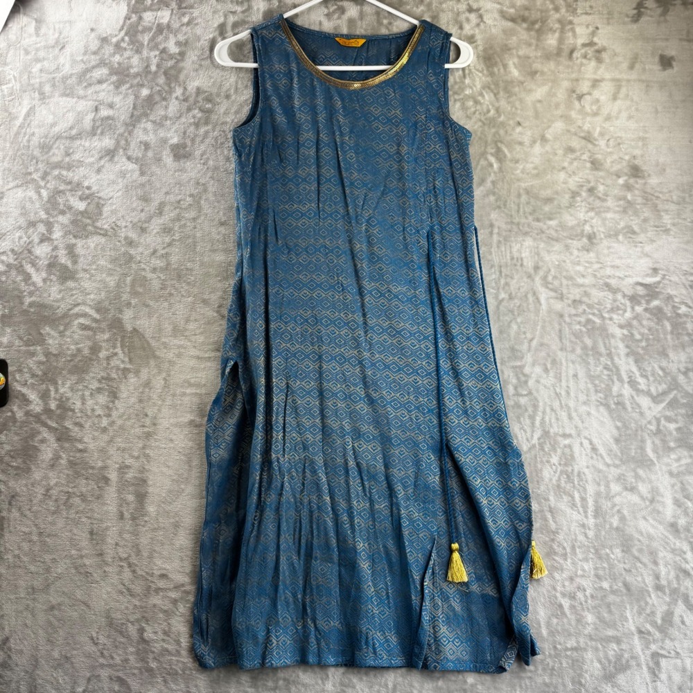 Aurelia Kurti Dress Women S Blue Gold Geometric Sequin Tassel 18AUA10191 (1820)